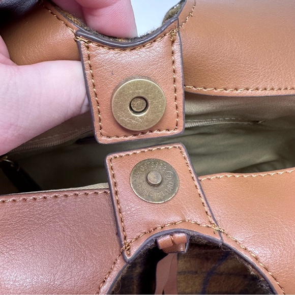 Lucky Brand Purse Brown Tan Blue Plaid Wool Blend Shoulder Bag Tote Front Pocket - Picture 12 of 14